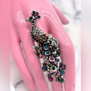 Peacock Bird Large Finger Stretch‎ Ring Jewelry with Crystals